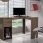 Corner L-Shape Computer Table in Dark Brown