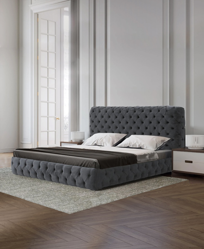 Abberton Buttoned Velvet Upholstered Bed