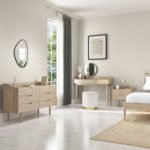 Modern Dressing Table with Mirror and 2 Drawers in Light Wood