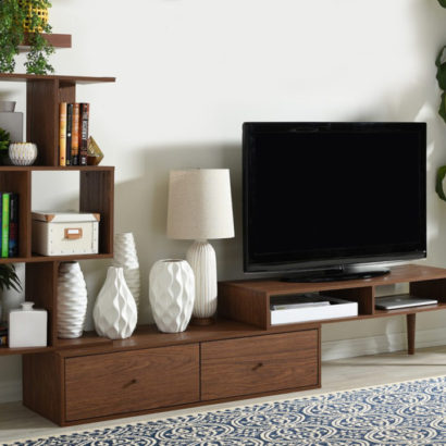 L-Shape TV Cabinet with Open Shelves