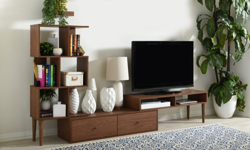 L-Shape TV Cabinet with Open Shelves