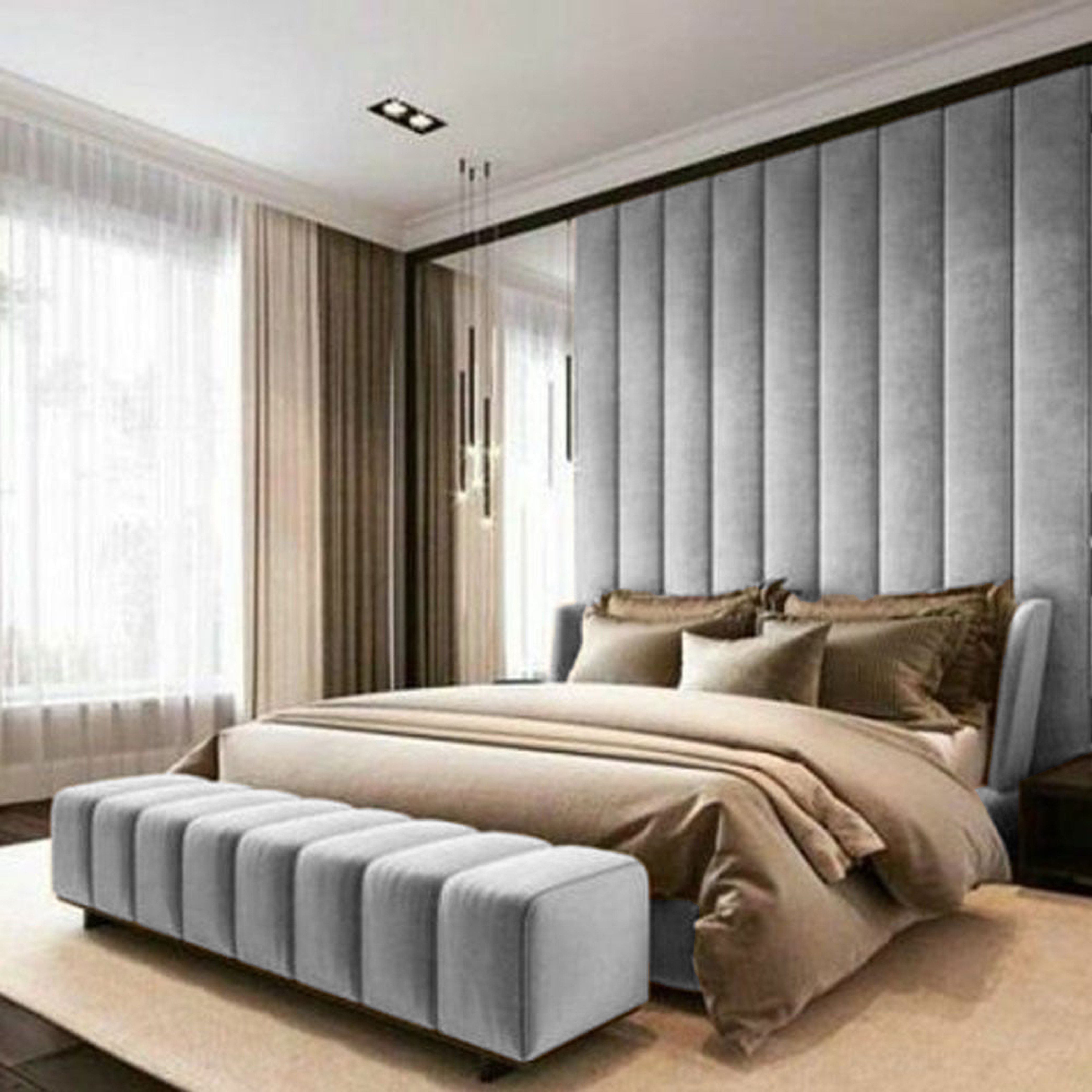 Channel Upholstered Wall Panel Headboard Bed