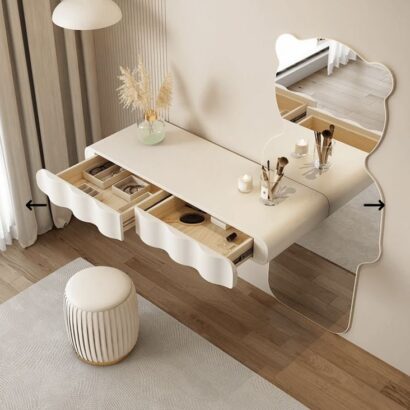 Modern Wall-Mounted Makeup Vanity Table with Wave Drawers