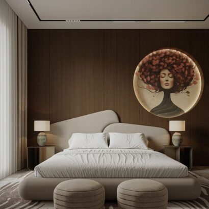 Modern Luxury Bed with Unique Asymmetrical Headboard Design