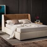 Modern Leather Upholstered Bed with Cushioned Headboard