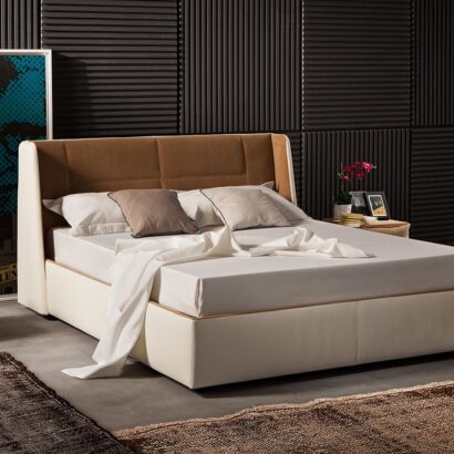 Modern Leather Upholstered Bed with Cushioned Headboard