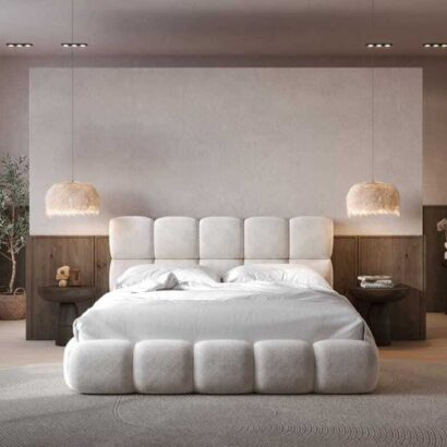 Luxury Upholstered Platform Bed with Modern Headboard