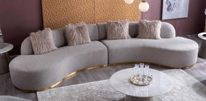 Modern Curved Sofa with Gold Base