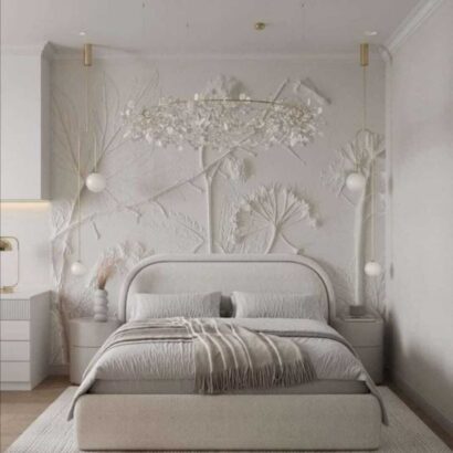 Modern Upholstered Bed with Curved Headboard