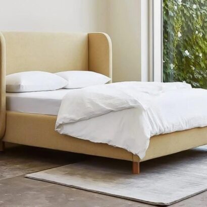 Modern Wingback Upholstered Bed with Wooden Legs