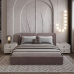 Luxury Upholstered King Size Bed Frame with Padded Headboard – Modern Design