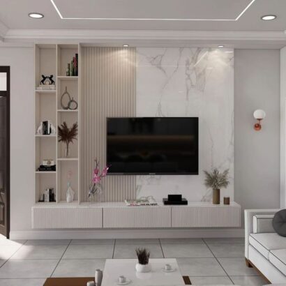 "Modern TV Unit with Wall Panel - Stylish Living Room Furniture"