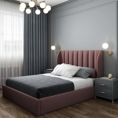 Luxury Upholstered Bed with Velvet Headboard – Modern Elegance