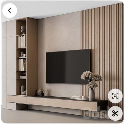 TV Unit with Wood Wall Panel and Cabinet - Modern Living Room Furniture