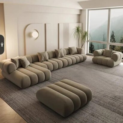 Overstuffed Fleece Fabric L-Shaped Sofa Set