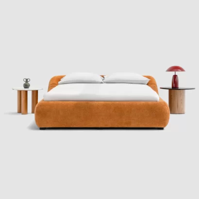 Modern Curved Upholstered Platform Bed – Suede Fabric Frame