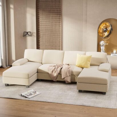 LuxeHaven Cream Corner Sofa