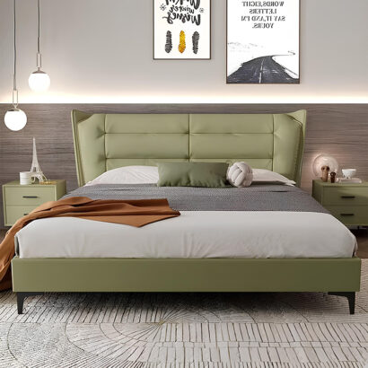 Olive Luxe Wingback Bed Frame