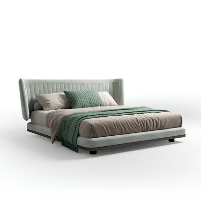 LunaWyn Soft Grey Wingback Velvet Bed