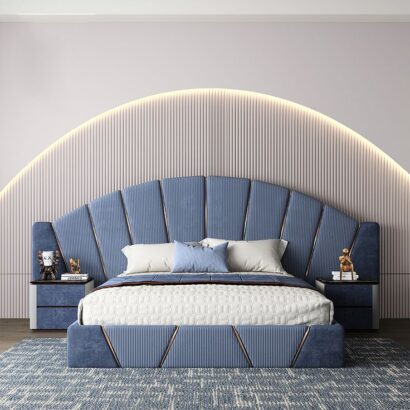 Azure Crest Fan Headboard Bed