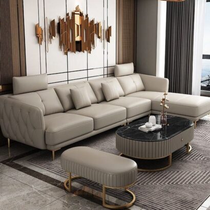 Grayson Luxe Grey Leather Sectional Sofa