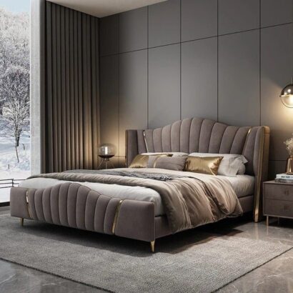 Velvet Crest Luxury Bed with Golden Accents