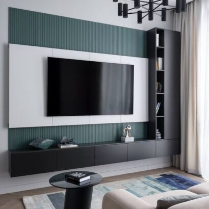 COLORWALL Modern Floating TV Unit with Teal Accent Panels