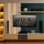 LUXRIB™ Modern TV Wall Unit with Marble Panel & LED Display Shelves