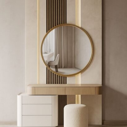 dressing table with wall panel