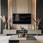 TERRAFLUTE Modern Earth-Tone TV Wall Unit with LED Accent Panels