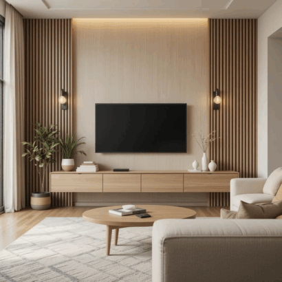 LineaWood Floating TV Unit with Nordic Center Table