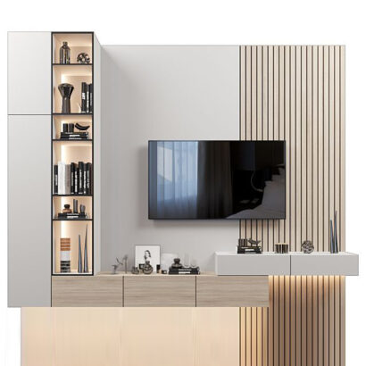 AstraGlow Wall-Mounted TV Unit with LED Display Shelves