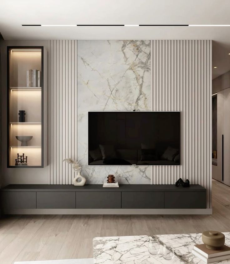 1(18) Marbella Stone Wall-Mounted TV Unit with LED Display Shelf