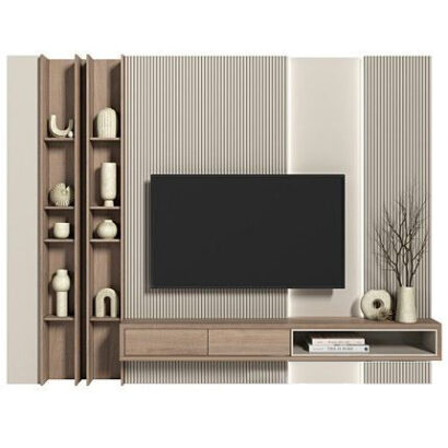Nordic Harmony Floating TV Console with Vertical Display Shelves