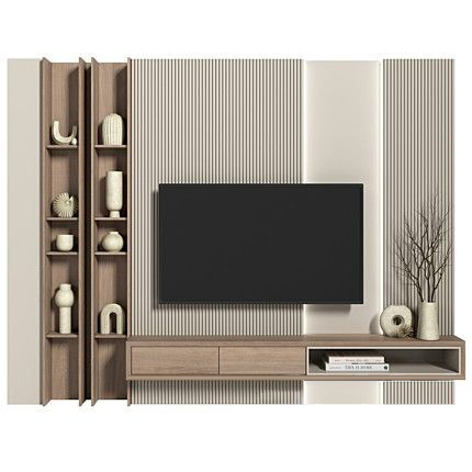 2 (8) Nordic Harmony Floating TV Console with Vertical Display Shelves