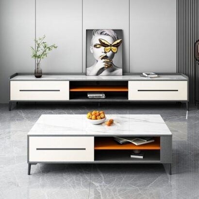 Orrenzi Luxury Marble Top TV Cabinet with Matching Coffee Table