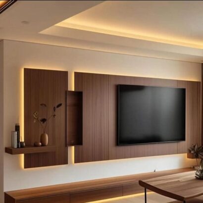 Averra Wooden Wall Panel TV Unit with LED Backlight