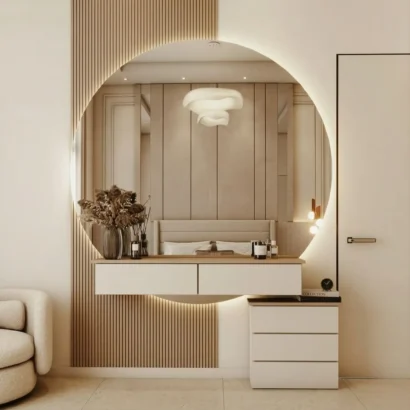 Aalovi Round Mirror Vanity Console