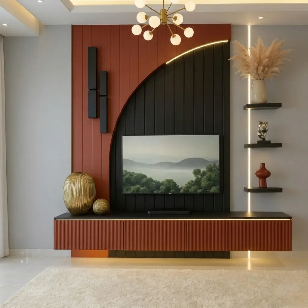 Curved Accent TV Unit with Display Shelves