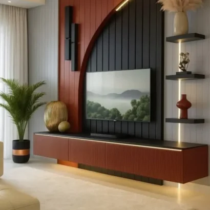 Curved Accent TV Unit with Display Shelves