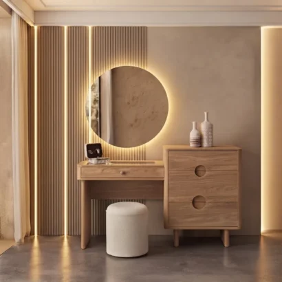 Aalnix LED Dresser with Mirror & Fluted Wall Panel