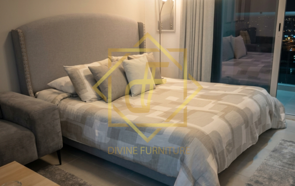bed with modern headboard