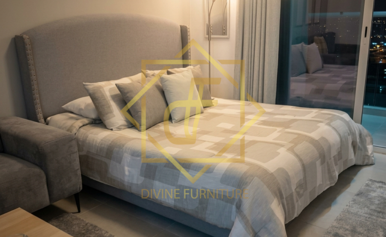 bed with modern headboard