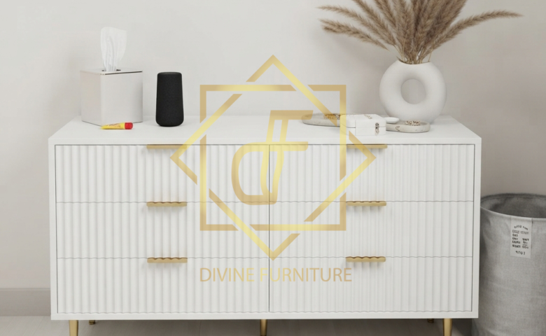 White Ribbed Design Chest of Drawers