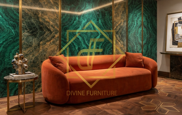 Elegant Curved Orange Sofa