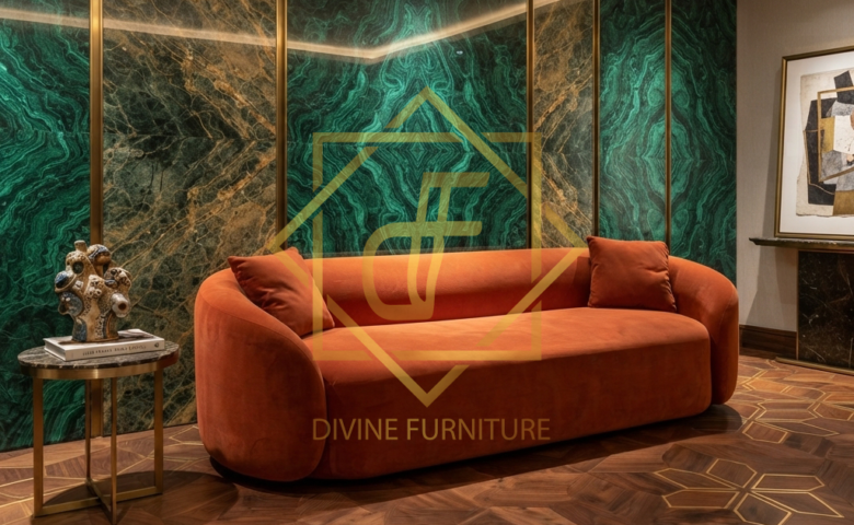 Elegant Curved Orange Sofa